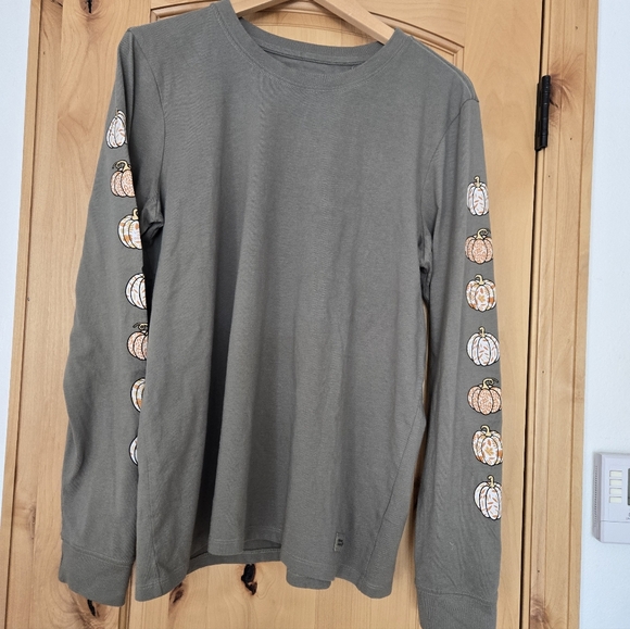 NWT Life Is Good Green Pumpkin Sleeve  Cotton Crusher Long Sleeve Shirt Large - Picture 1 of 8